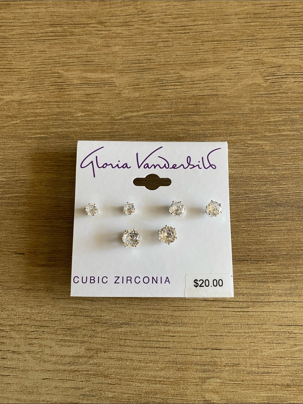 Gloria Vanderbilt cubic zirconia three pairs of earrings
